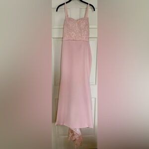 Long Pink Evening Gown w/ Lace, Spaghetti Straps, Size 4/6